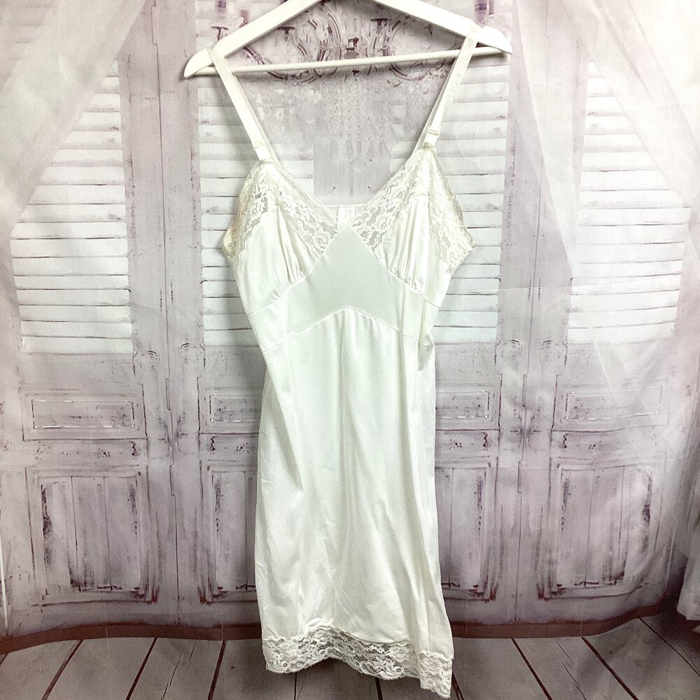 Vintage Movie‎ Star Nylon Slip Gown Ivory Nightgown Chemise Lace Size 20